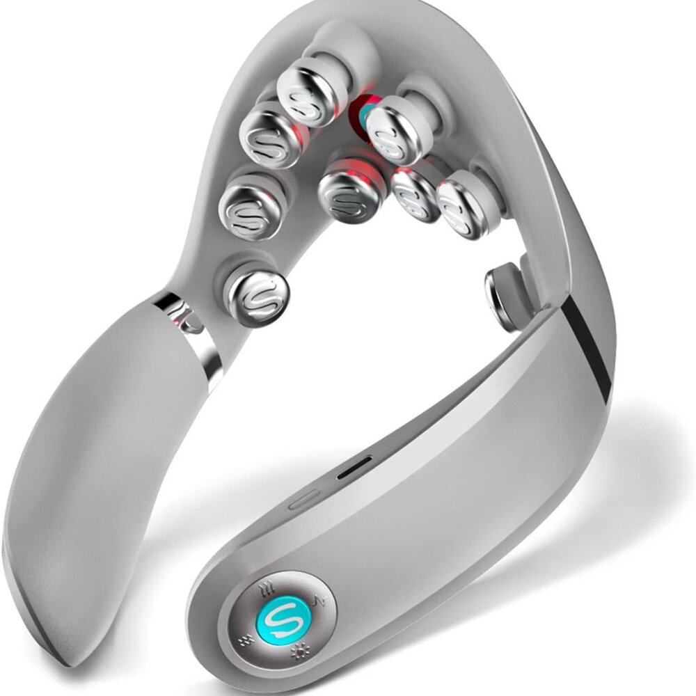Gray Neck Massager with Heat and Multi-Mode Therapy -